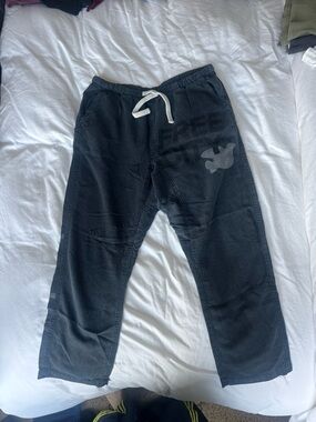 freecity Black Cropped Sweatpants with White Drawstring
